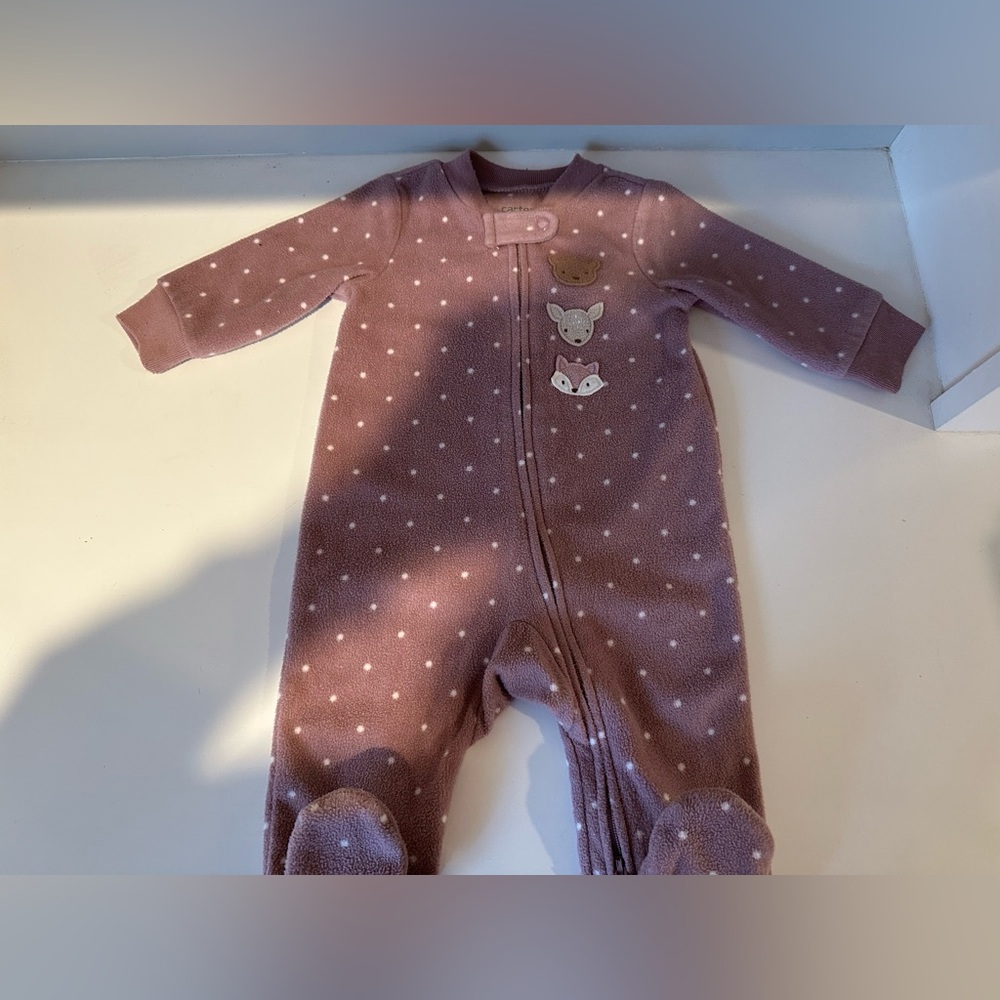 BOGO ALL BABY Carter’s Baby Girl Fleece Footie Pajamas 3M Zip Up Animals Onesie